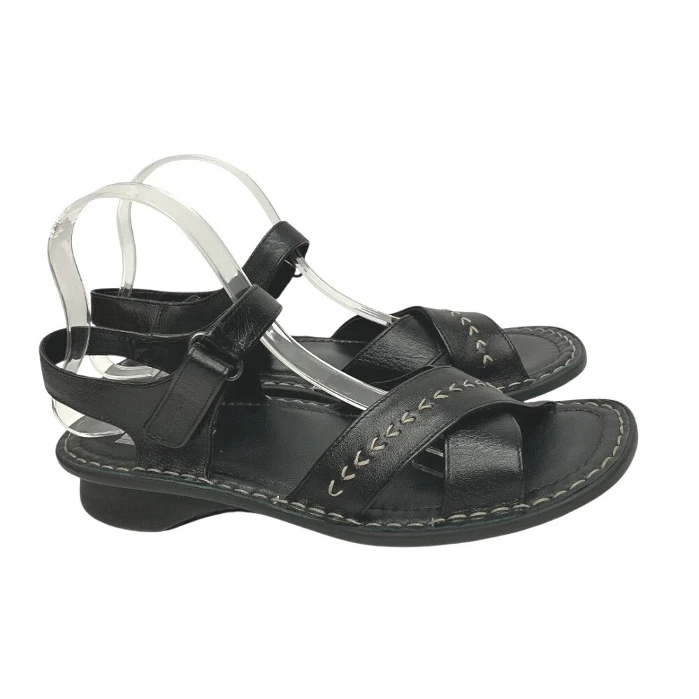 Josef Seibel Womens Leather Sandals Comfort Cross‎ Strap Black Shoes Size 10